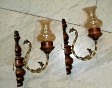 2 antiche appliques bronzo dorato legno coppe cristallo ambrato stile classico