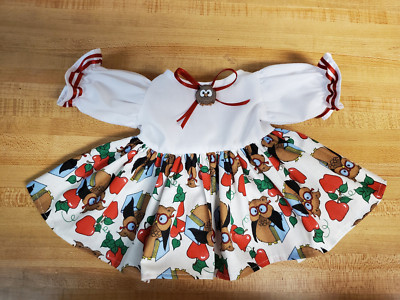 WISE OLD OWL DRESS W/ APPLES RIBBONS + BUTTON for 16'' CPK Cabbage Patch Kids