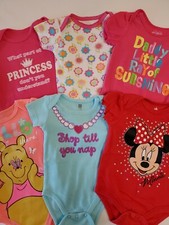 Lot X6 Infant Girl One-Pieces Variety Of Brands Graphics  Prints Size 6-9 Mos.