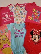 Lot X6 Infant Girl One-Pieces Variety Of Brands Graphics & Prints Size 6-9 Mos.