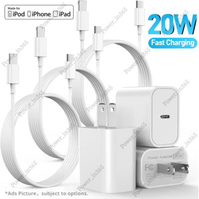 20W Adapter Fast Charger Block USB C Cable For iPhone 14 13 12 11 Pro Max XR X 8
