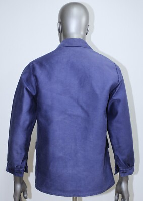 French 1960s Work Chore Blue Moleskin Jacket SOFRAF Size S Made in