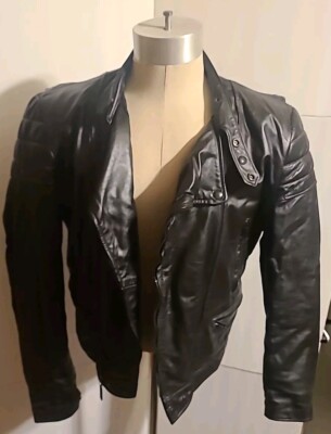 VTG BROOKS LEATHER JACKET 44 BLACK MOTORCYCLE BIKER CAFE RACER QUILTED 80S USA