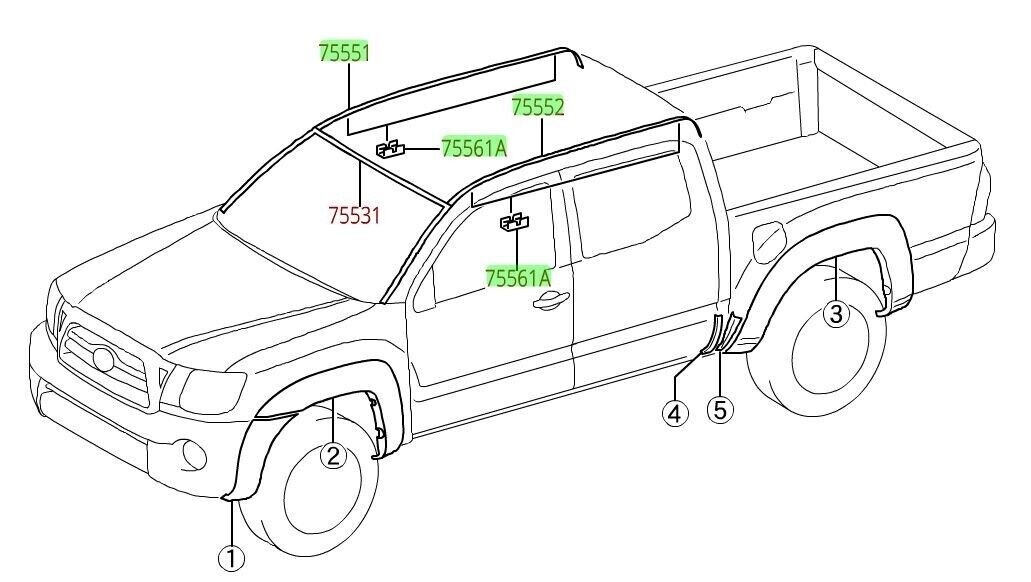 0515 DOUBLE CAB LEFT DRIVER SIDE ROOF DRIP MOLDING W/CLIPS OEM