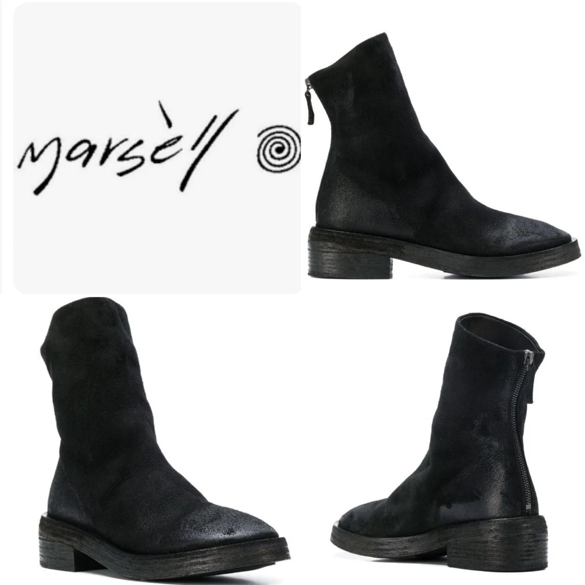 MARSELL 1 330 Black Rear zip Distressed Suede Leather Ankle Boots 37IT 7US 4UK
