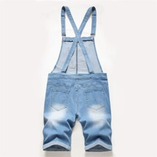 Men Bib Denim Overall Shorts Jumpsuit Jeans Adjustable Strap Rompers Loose