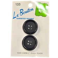 Le Bouton Vintage Buttons Black 1" Size 25mm #133 Decorative Sewing Four Hole