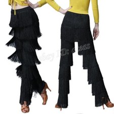 Women's Tassel Latin Dance Trousers Ballroom Fringe Bell-bottom Practice Pants