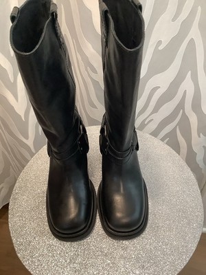 NWB Free People Black Leather Anok Harness Mid Calf Boots 