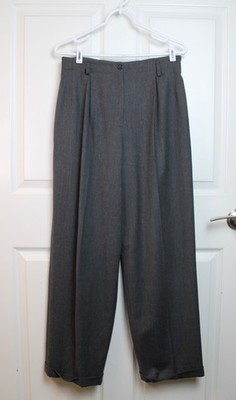 VTG Jones New York Grey Wool Lycra Trousers Straight Leg Cuff Zip Front Lined 6