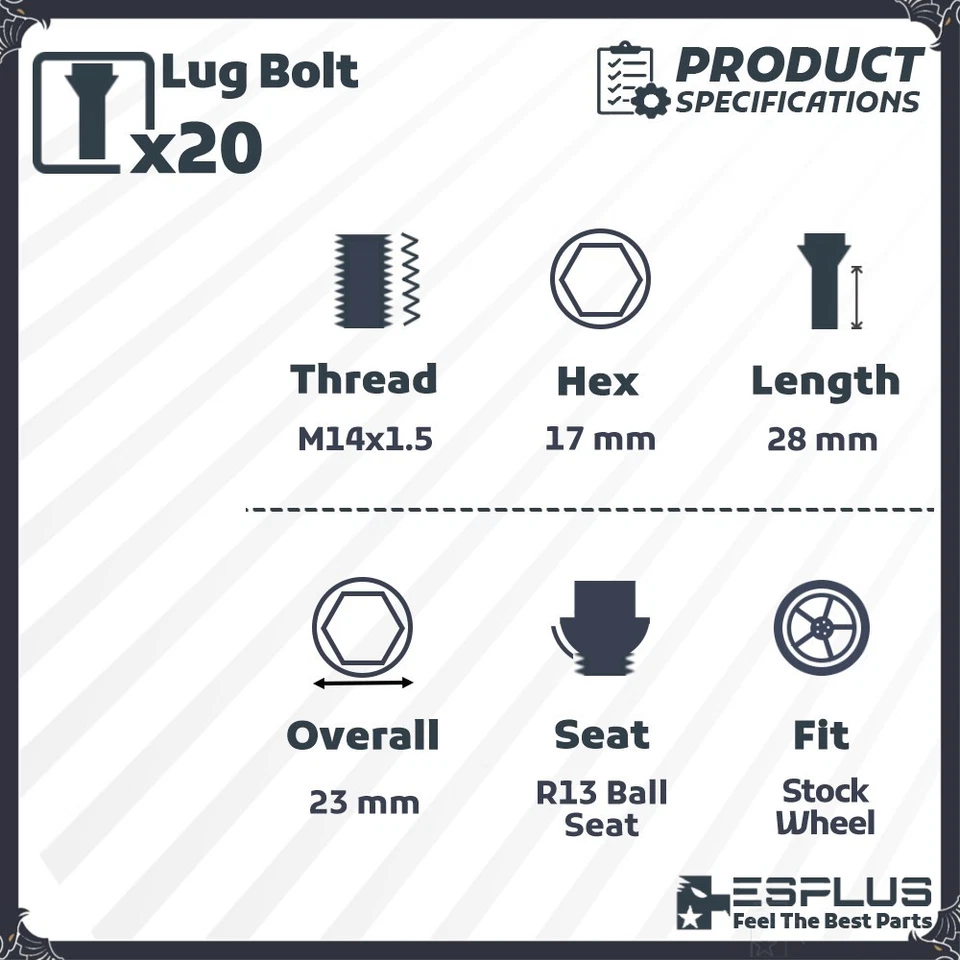 20 шт зажимных болтов Volkswagen M14x1,5 черные 28 мм подходят для Beetle/Bora/CrossFox/Vento и т. д. - Изображение 2 из 4