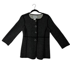 Classiques Entier Women Charcoal Grey Wool Blend Button Front Blazer Jacket XS
