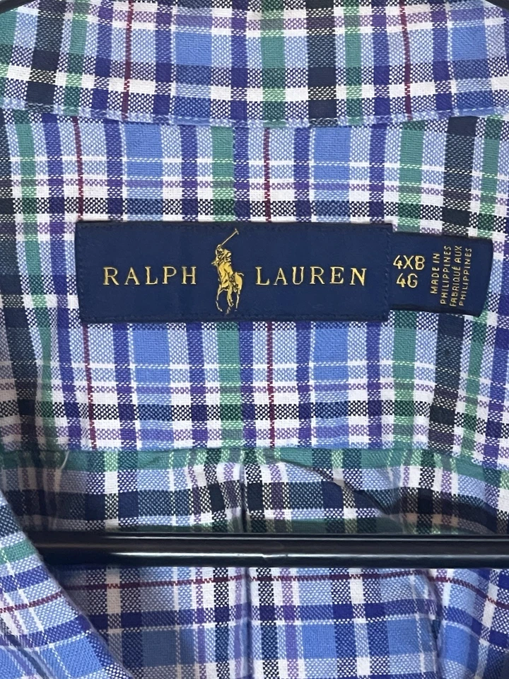 Camisa Ralph Lauren para hombre con botones talla 4XB a cuadros azul verde blanco color pony Foto 3 de 4