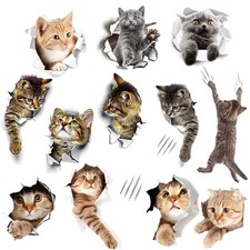 12PCS Removable 3D Cartoon Animal Cats Vinyl Wall Stickers Easy to Peel and S...