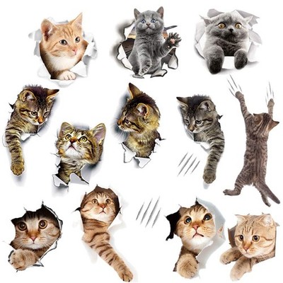 12PCS Removable 3D Cartoon Animal Cats Vinyl Wall Stickers Easy to Peel and S...