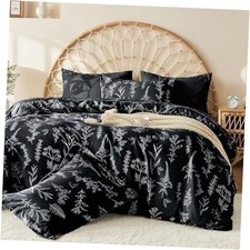 Duvet Cover Queen Size, Queen 90"x90" 01 - Black Leaves No Comforter