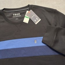 IZOD Advantage Performance Pullover Men L Black Blue Crewneck Fleece Sweater New