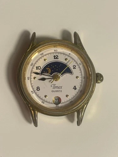 Vintage Timex Watch Moon Phase Gold Tone 24mm