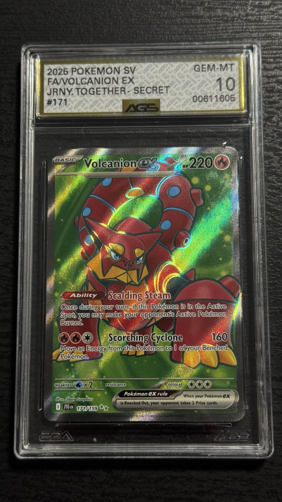 2025 Pokemon Journey Together Full Art Volcanion ex 171 AGS 10 Gem Mint
