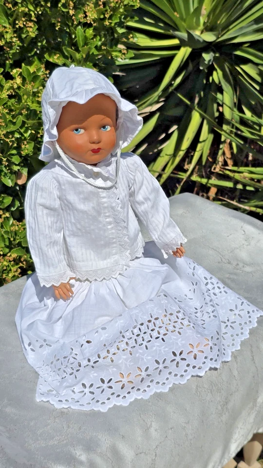 Antiguo Raro Francés 21 pulgadas Cabeza Papel Maché Muñeca Paja Personal Tela Cuerpo 1900s Foto 4 de 4