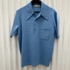 Vintage 60s Gino Paoli Baby Blue Italian Knit Pocket Polo Shirt Large 