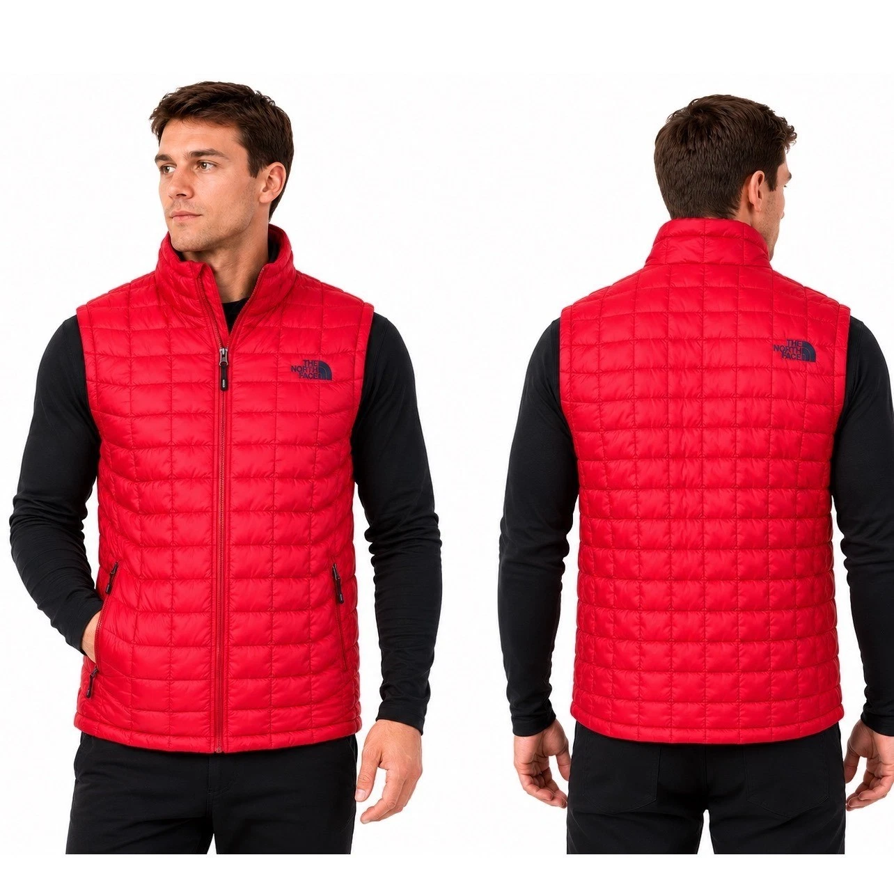 The North Face Mens Thermoball Eco Insulated Puffer Vest Red Full Zip Large