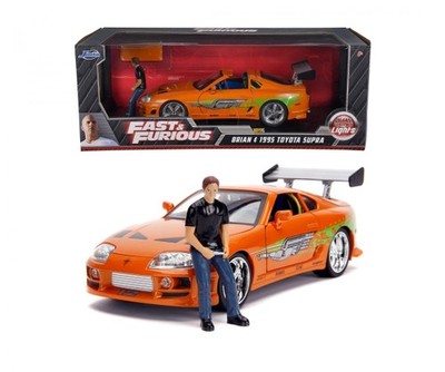Jada Toys 253206001 Fast & Furious Brian's Toyota Supra 1995 + Figur 1:18 Modell