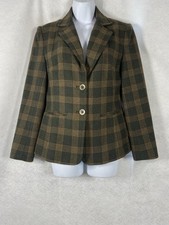 Vintage Talbots Jacket Women  s 4 Green Blazer Wool Blend Long Sleeve Plaid NWOT