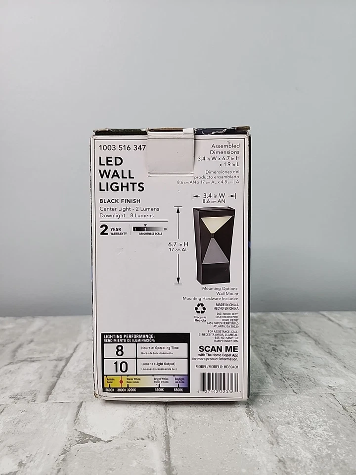 Hampton Bay Negro Integrado LED Exterior Solar Linterna de Pared Aplique Luz Paquete de 2 Foto 2 de 4
