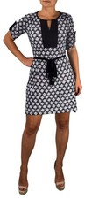 Women's Geometric Square Hi Low Mid-Length Shift Dress Black White Small