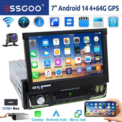 DAB+ 4+64G Android 14 1 DIN 7'' Autoradio Carplay GPS WIFI Bluetooth RDS + Kamera