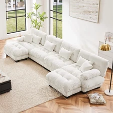 Living Room Modular Sofa Set 2-4 Seat Chenille Cloud Couch Pillow w/O Ottoman