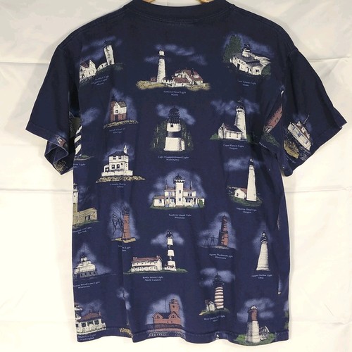 T-shirt vintage anni 90 FARO STAMPA ALL OVER Med DOP spiaggia oceano natura Gildan - Foto 2 di 8