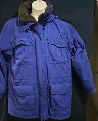 LL Bean Jacket Large Blue Insulated Hooded Full Zip Heavy Long Sleeve Womens