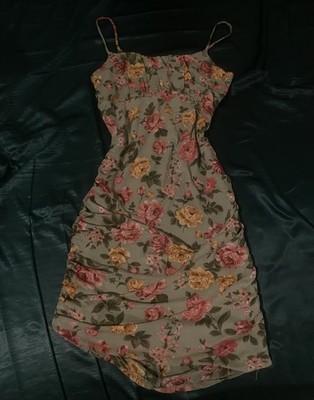 Fashion Nova Green Floral mesh Mini Dress Ruffle Accents Size S