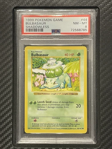 1999 PSA 8 Bulbasaur #44 Shadowless Pokemon Game WOTC Base Set