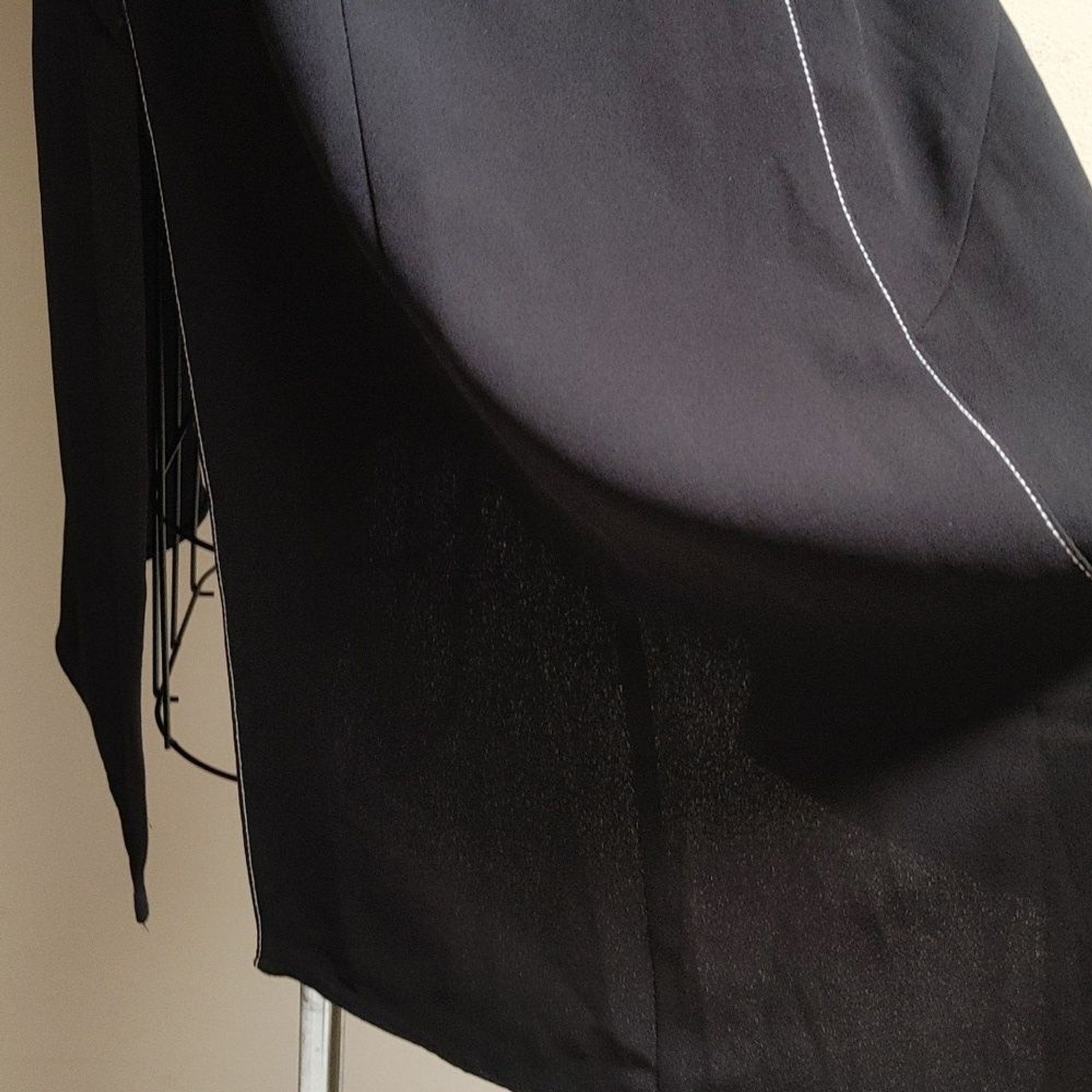 Mango Suit Dress Black Crepe Asymmetrical Hem White Topstitching Size 6 image 7