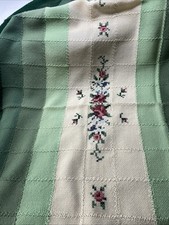 Vtg Hand Woven Knit W/Embroidered Florals Scalloped Edges -Wool -Throw Blanket