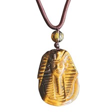 Natural crystal tiger's eye Egyptian King Tut Necklace pendant with rope chain