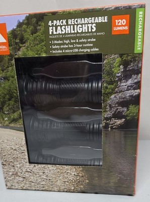 NEW Ozark Trail 4 Pack Rechargeable Flashlights Pocket Size 120 Lumens Sealed