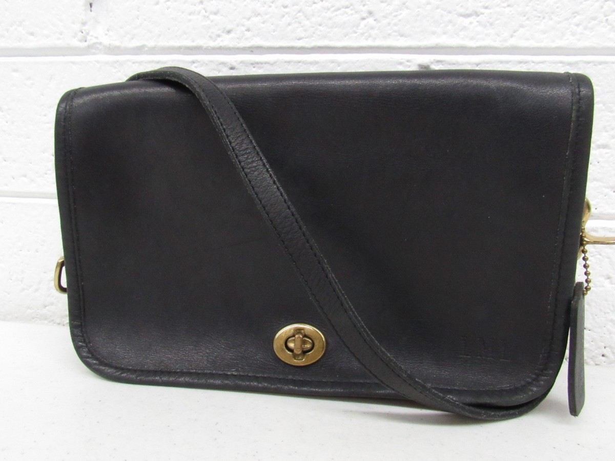 Vtg Coach Black Leather Brass Hardware Convertible Clutch