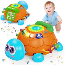 Baby Toys 6 to 12 Months,Infant Musical Turtle Crawling Toy with Phone Hand D...
