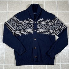 J. Crew 100 Lambswool Fair Isle Shawl Collar Cardigan Sweater Mens Size Small