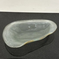 Annie Glass Coquina Oyster Shell Shaped Dish Frosted Gold Rim Signed & Dated