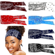 6 Pack Adjustable Tie Headbands Wide Bandana Non Slip Floral Sports