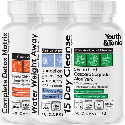 Youth & Tonic 3PK Detox Cleanse Kick Off Weight Management & Bloating... 
