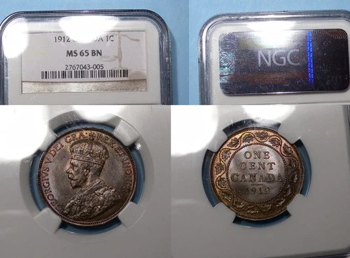 1912 CANADA CENT NGC MS 65 BN CANADA AUCTION COMP $368 (2023) #AC1