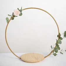 GOLD 33" Wood with Round Geometric Metal Arch Cake Display Stand Decorations