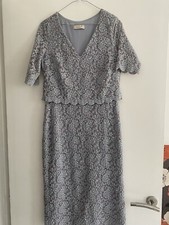 Peruna Lace Grey Dress Sz 12 V Neck Lace Grey Pencil Dress Straight Fit Stretch