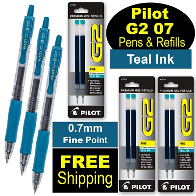 Pilot G2 07 11085 Pens & 77257 Refills, Teal Gel Ink, 0.7mm Fine